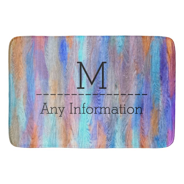Colourful Modern Wood Grain Monogram #9 Bath Mat (Front)