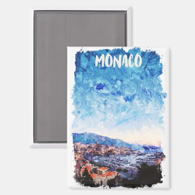 Colourful Monaco French Riviera Painting Magnet (Front/Back)