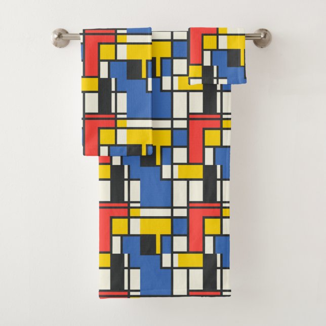 Colourful Mondrian Style Abstract Geometric Bath Towel Set (Insitu)