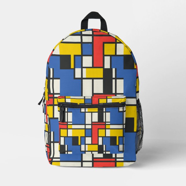 Colourful Mondrian Style Abstract Geometric Printed Backpack (Front)
