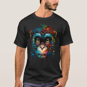 Colourful Monkey Face Art Cute Animal Monkies Pain T-Shirt