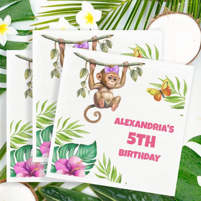 Colourful Monkey Jungle Child's 5th Birthday Napkin (Creator Uploaded)