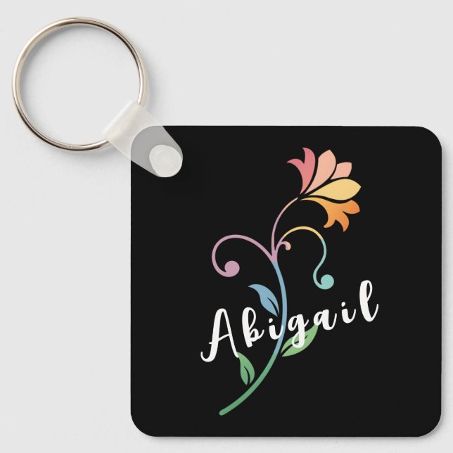 Colourful Mono Simple Flower Black  Key Ring (Front)