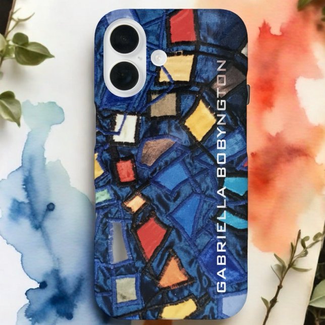 Colourful monogram blue navy red yellow geometric  Case-Mate iPhone case (Creator Uploaded)