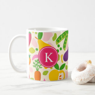 Colourful Monogram Fruits Vegetables Coffee Mug
