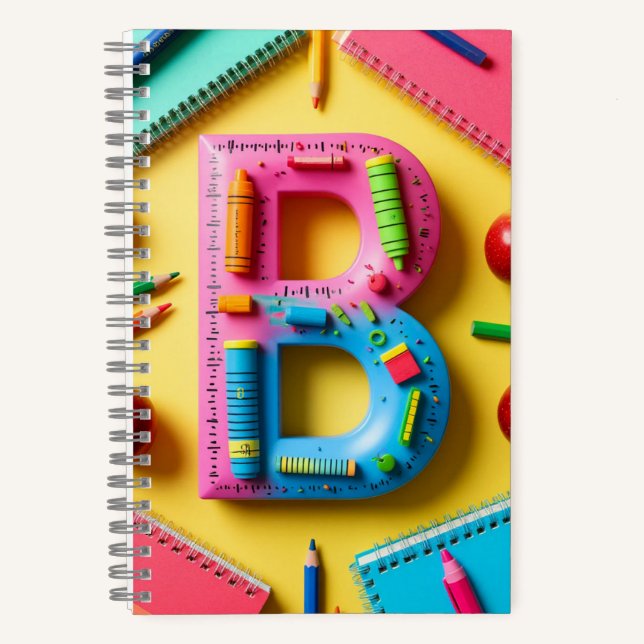 📚 Colourful Monogram Letter B Back To School Notebook (Front)