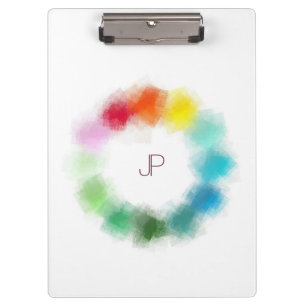 Colourful Monogram Modern Elegant Personalised Clipboard