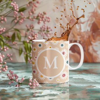 Colourful Monogram Smiling Daisy personalised Coffee Mug