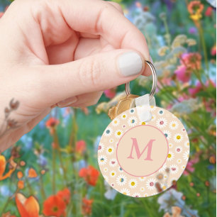 Colourful Monogram Smiling Daisy personalised Key Ring