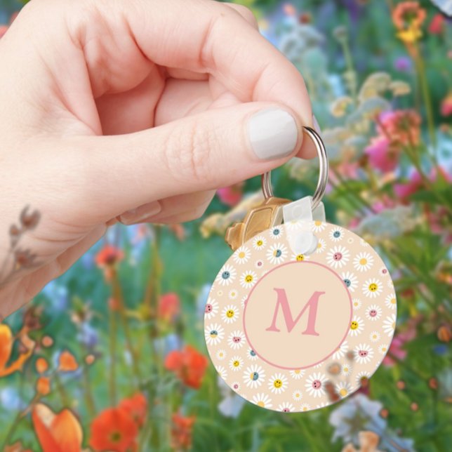 Colourful Monogram Smiling Daisy personalised Key Ring (Colourful Monogram Smiling Daisy personalised Keychain)