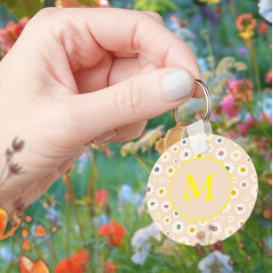 Colourful Monogram Smiling Daisy personalised Key Ring