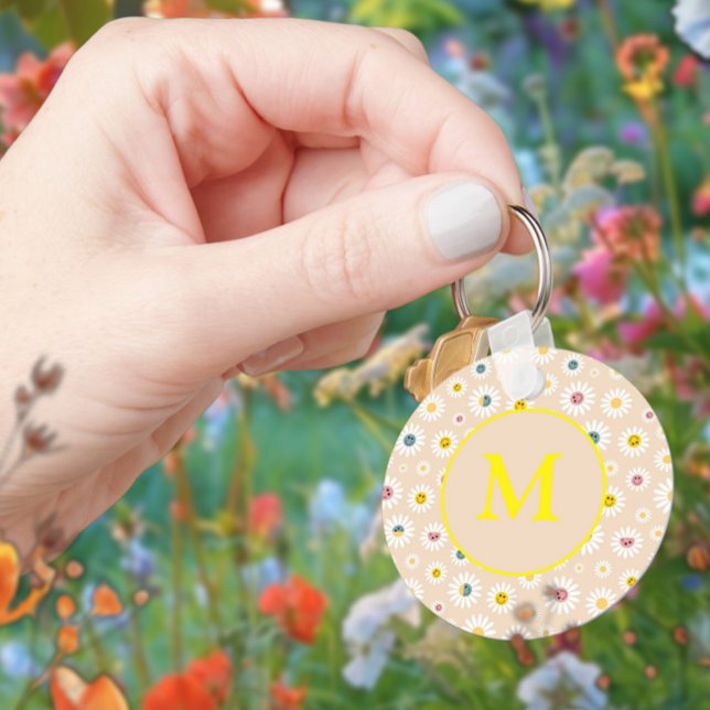 Colourful Monogram Smiling Daisy personalised Key Ring (Colourful Monogram Smiling Daisy personalised Keychain)