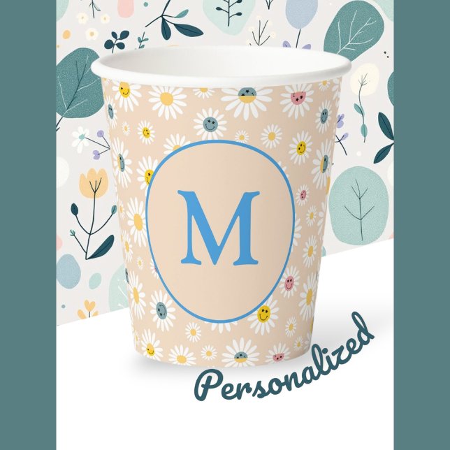 Colourful Monogram Smiling Daisy personalised Paper Cups (Colourful Monogram Smiling Daisy personalised Paper Cups)