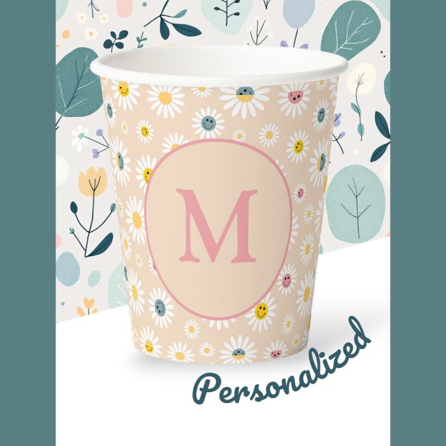 Colourful Monogram Smiling Daisy personalised Paper Cups (Colourful Monogram Smiling Daisy personalised Paper Cups)
