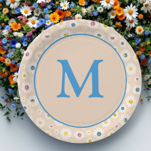 Colourful Monogram Smiling Daisy personalised Paper Plate