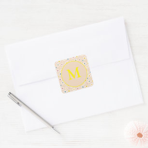 Colourful Monogram Smiling Daisy personalised Square Sticker