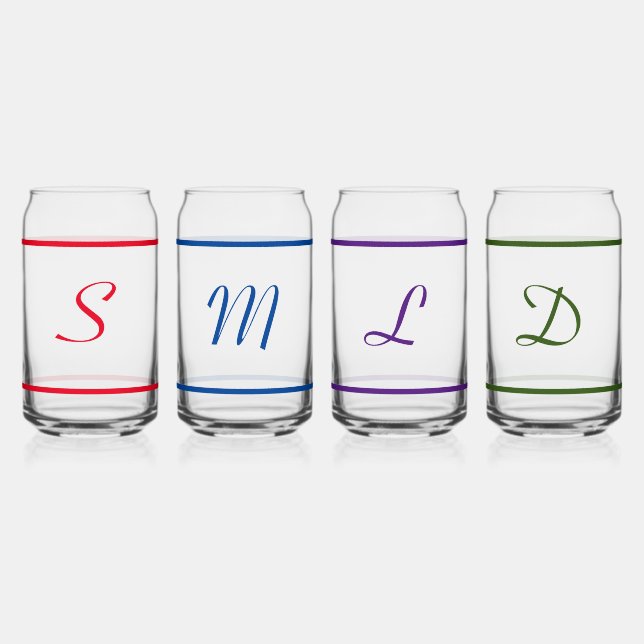 Colourful Monogrammed Drinkware Set Can Glass (Front)