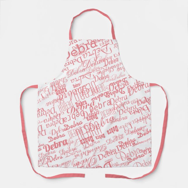 Colourful Monogrammed pink First Name white Apron (Front)