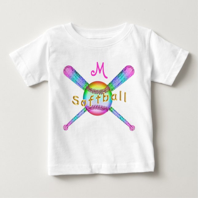 Colourful Monogrammed Softball Shirts for Baby Gir (Front)