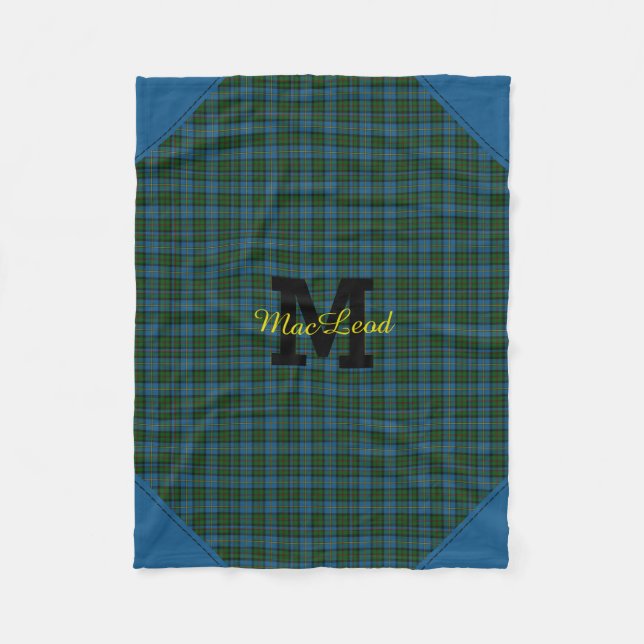 Colourful Monogrammed Tartan Plaid Fleece Blanket (Front)