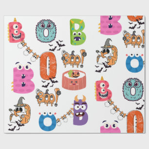 Colourful Monster “BOO” Halloween Cartoon Design Wrapping Paper
