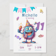 Colourful Monster Eleven Year Birthday Invitation