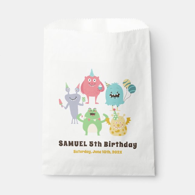 Colourful Monster Theme Kids Birthday Party Favour Bags (Front)