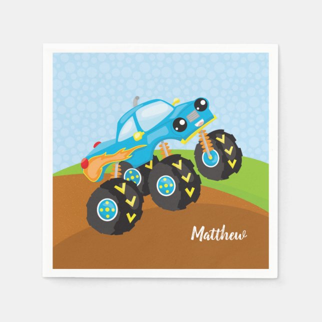 Colourful monster truck napkin (Front)