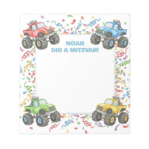 Colourful Monster Trucks Personalised Mitzvah Notepad