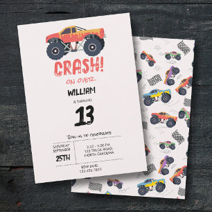 Colourful Monster Trucks Racing Kids Birthday Part Invitation