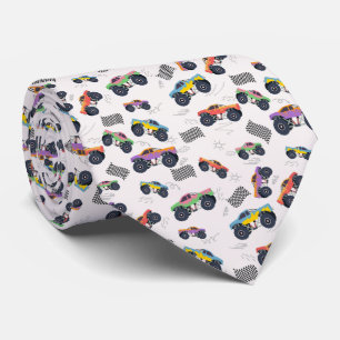 Colourful Monster Trucks Racing Kids Pattern Tie