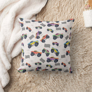 Colourful Monster Trucks Racing Pattern Cushion