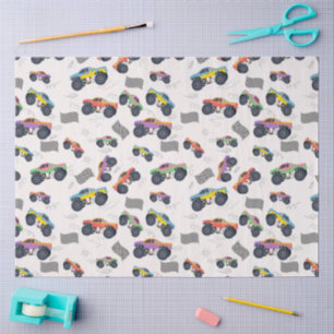 Colourful Monster Trucks Racing Pattern Tissue Paper