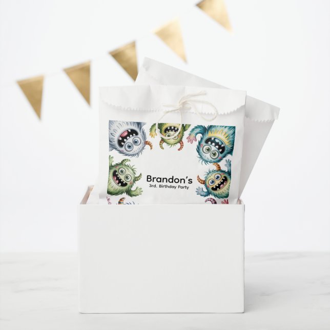 Colourful Monsters 3rd. Birthday Party Favour Bags (Party)