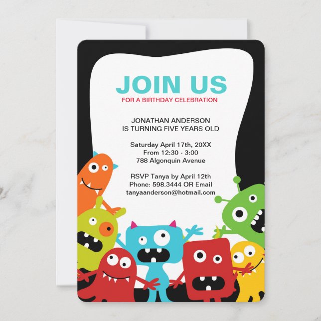 Colourful Monsters - Birthday Party Invitation (Front)