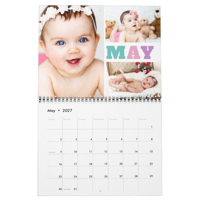 Colourful Month Abbreviations Photo Collage Calendar (May 2027)
