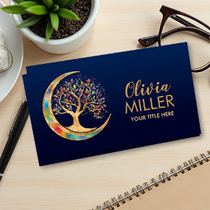 Colourful Moon Tree of life Business Card