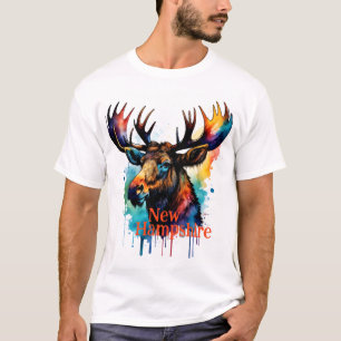 Colourful Moose Watercolor New Hampshire T-Shirt