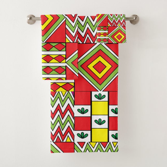 Colourful Moroccan Mosaic Pattern Bath Towel Set (Insitu)