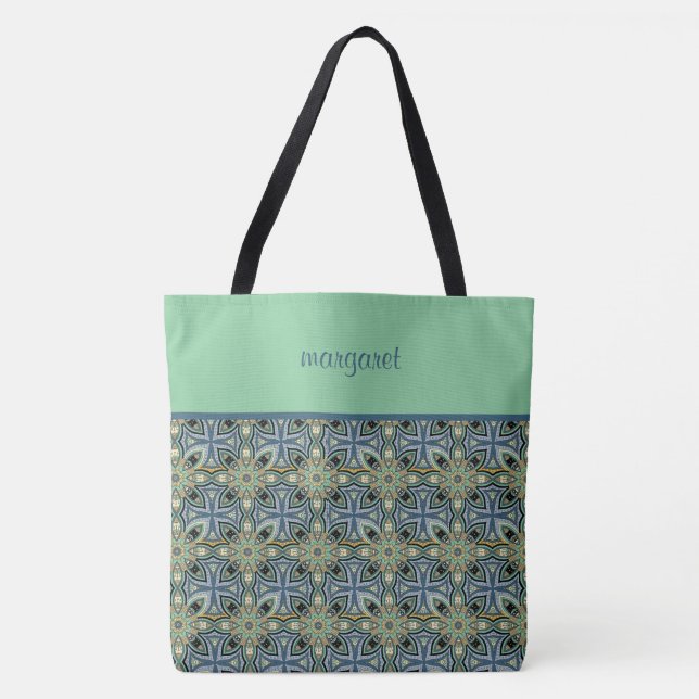Colourful Moroccan Pattern Monogrammed Tote Bag (Front)