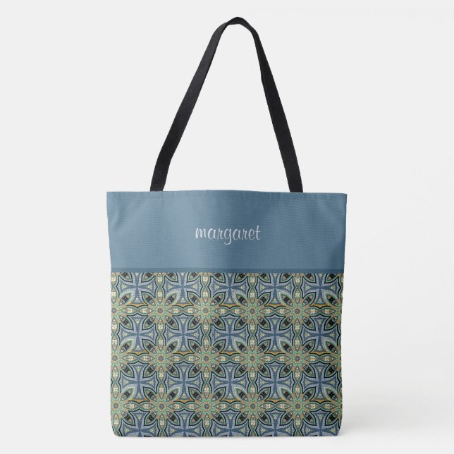 Colourful Moroccan Pattern Monogrammed Tote Bag (Front)