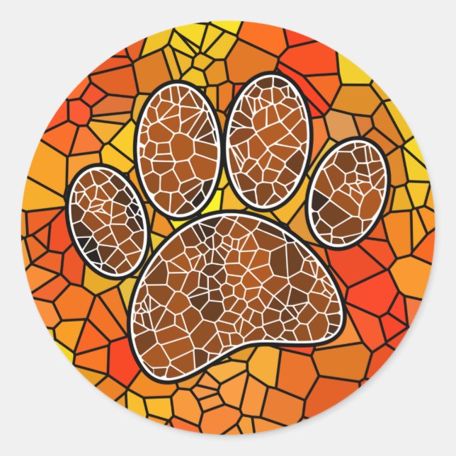 Colourful Mosaic Art Dog Paw Print Classic Round Sticker (Front)