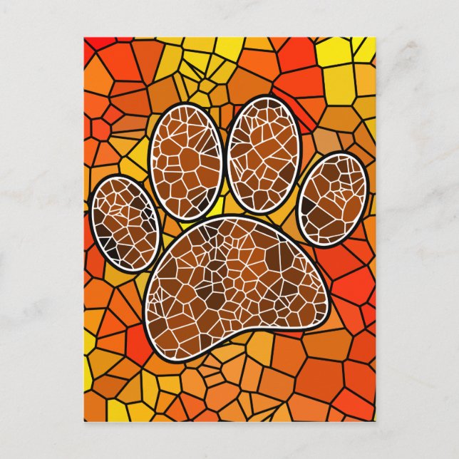 Colourful Mosaic Art Dog Paw Print Postcard (Front)