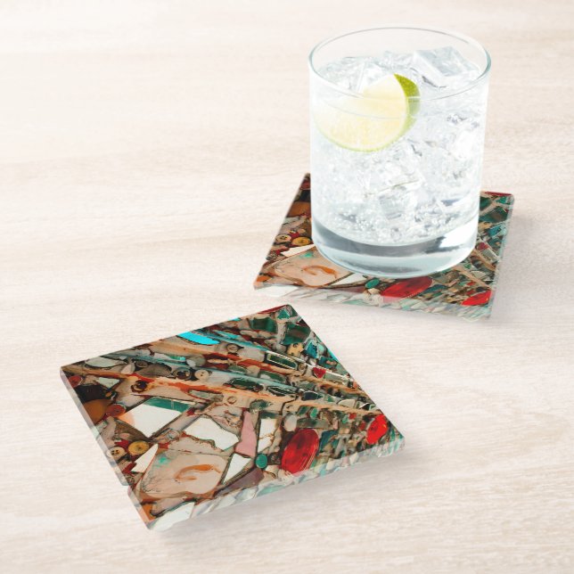 Colourful Mosaic Art Glass Coaster (Angled)