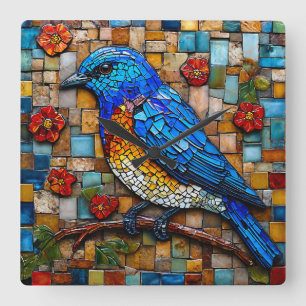 Colourful Mosaic Birds Gift for Bird Lovers Square Wall Clock