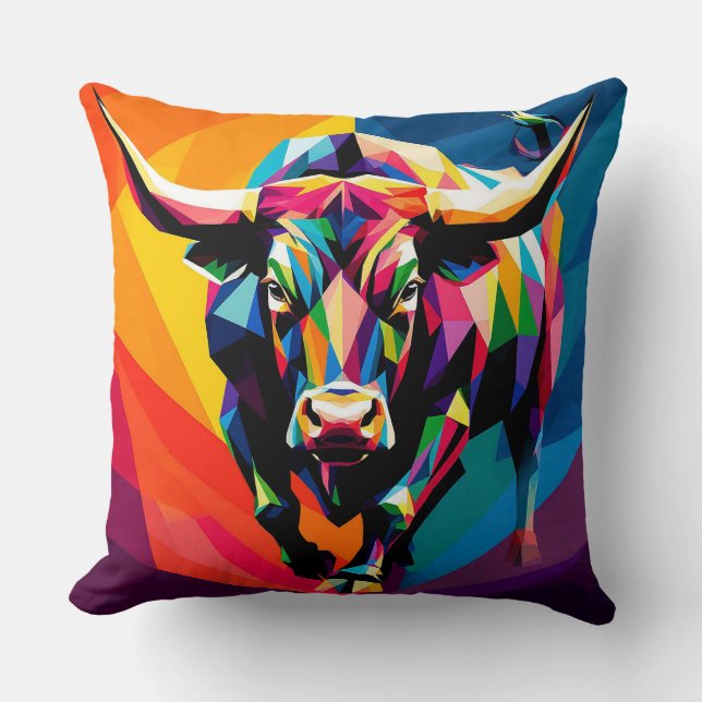 Colourful Mosaic Bull Cushion (Front)