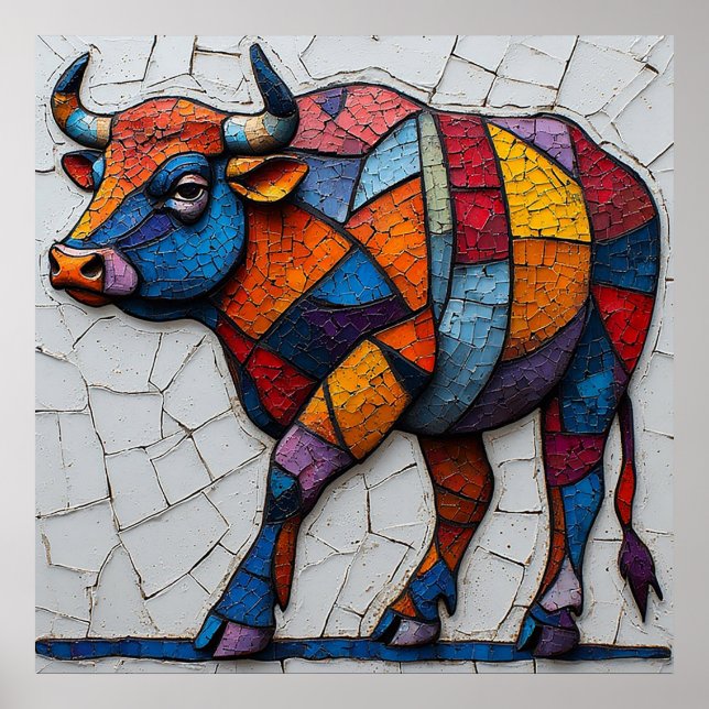 Colourful Mosaic Bull Poster (Front)