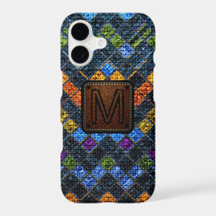 Colourful Mosaic Burlap Elegant Leather Look #9