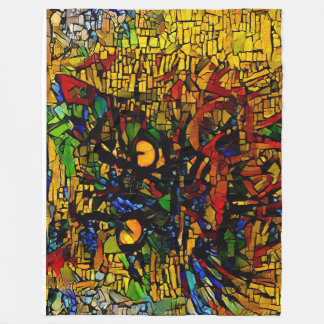 Colourful Mosaic Cat Art Prin Fleece Blanket