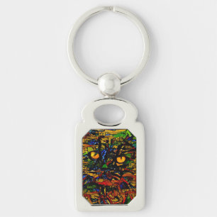 Colourful Mosaic Cat Art Prin Key Ring